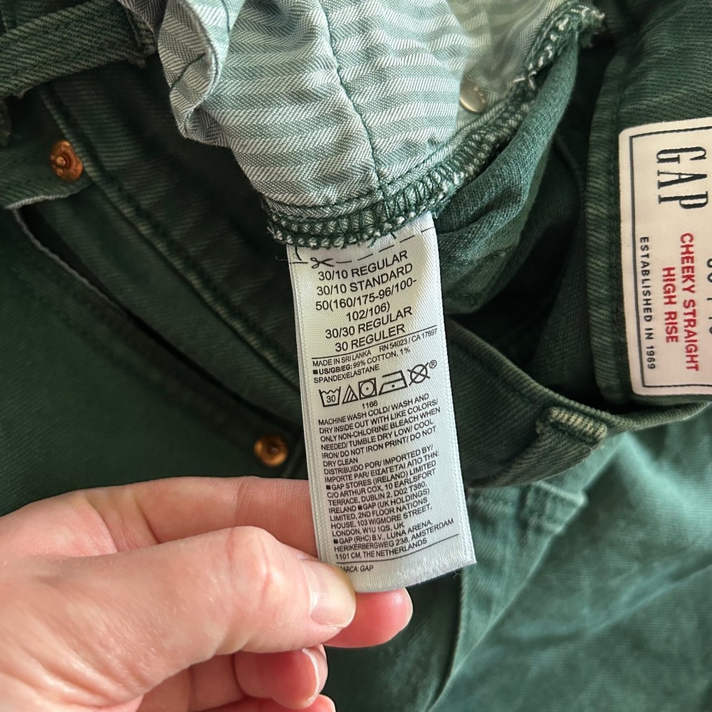Gap Cheeky Straight Jeans Green 30 10R High Rise Raw Hem Button Fly 406646-00 - Picture 5 of 6